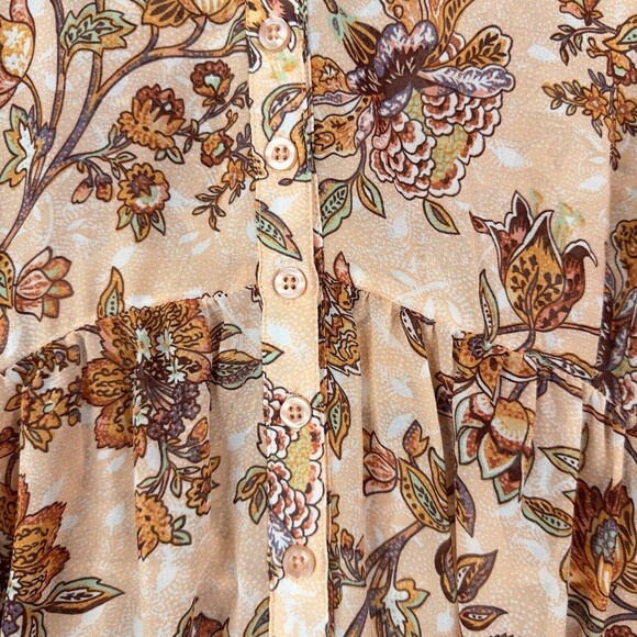 Torrid 1X Babydoll Tunic Top Orange Brown Floral Hi Low Boho Blouse - Picture 5 of 16